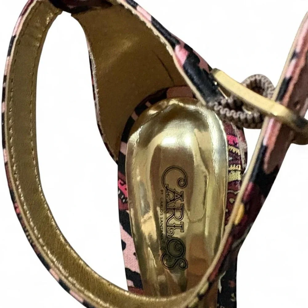 Carlos Santana Sunset Paisley Heels 7M Y2K Pink Gold Stiletto